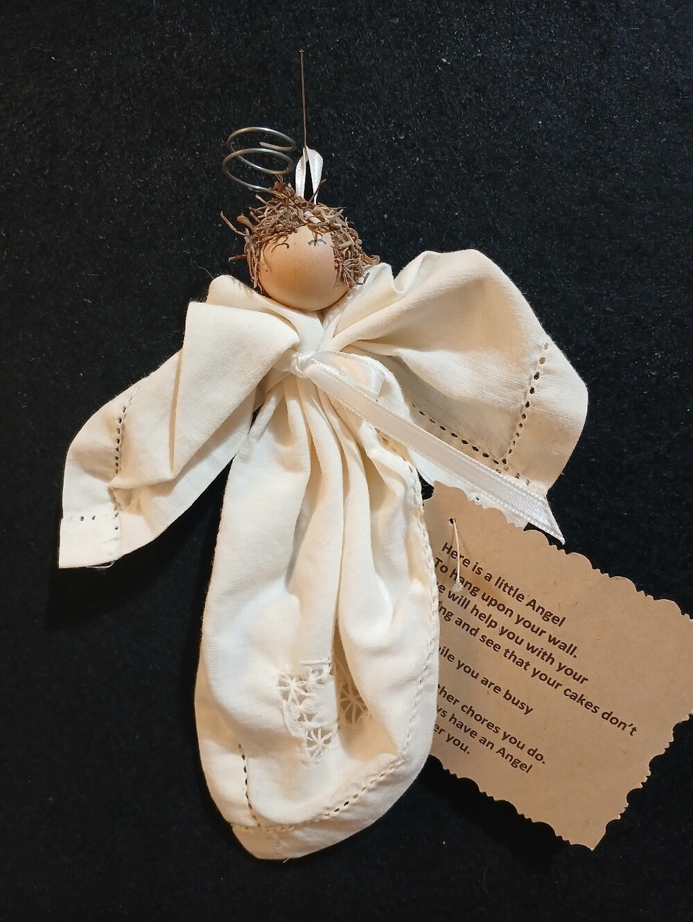 Handmade With Vintage Napkin Angel Ornament